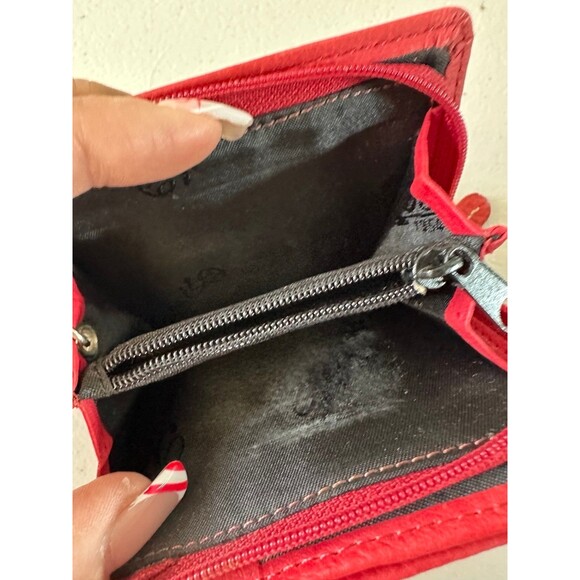 Fossil Red Popstitch Pebble Genuine Leather Bi-Fold Zip Coin ID Card Mini Wallet - Picture 4 of 5